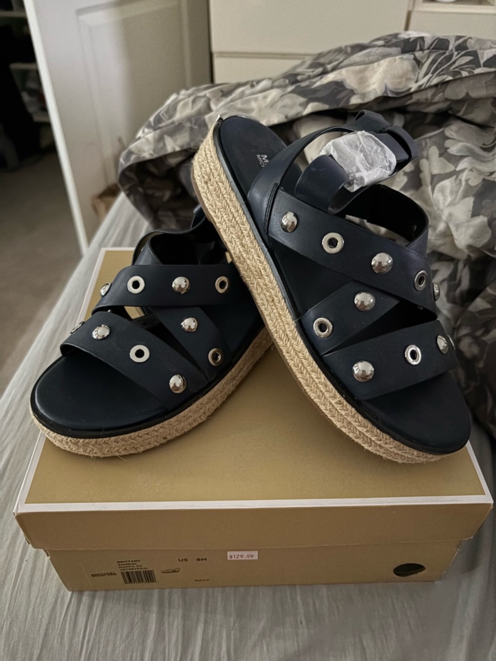 Michael Kors Navy Blue Studded Espadrille Sandals